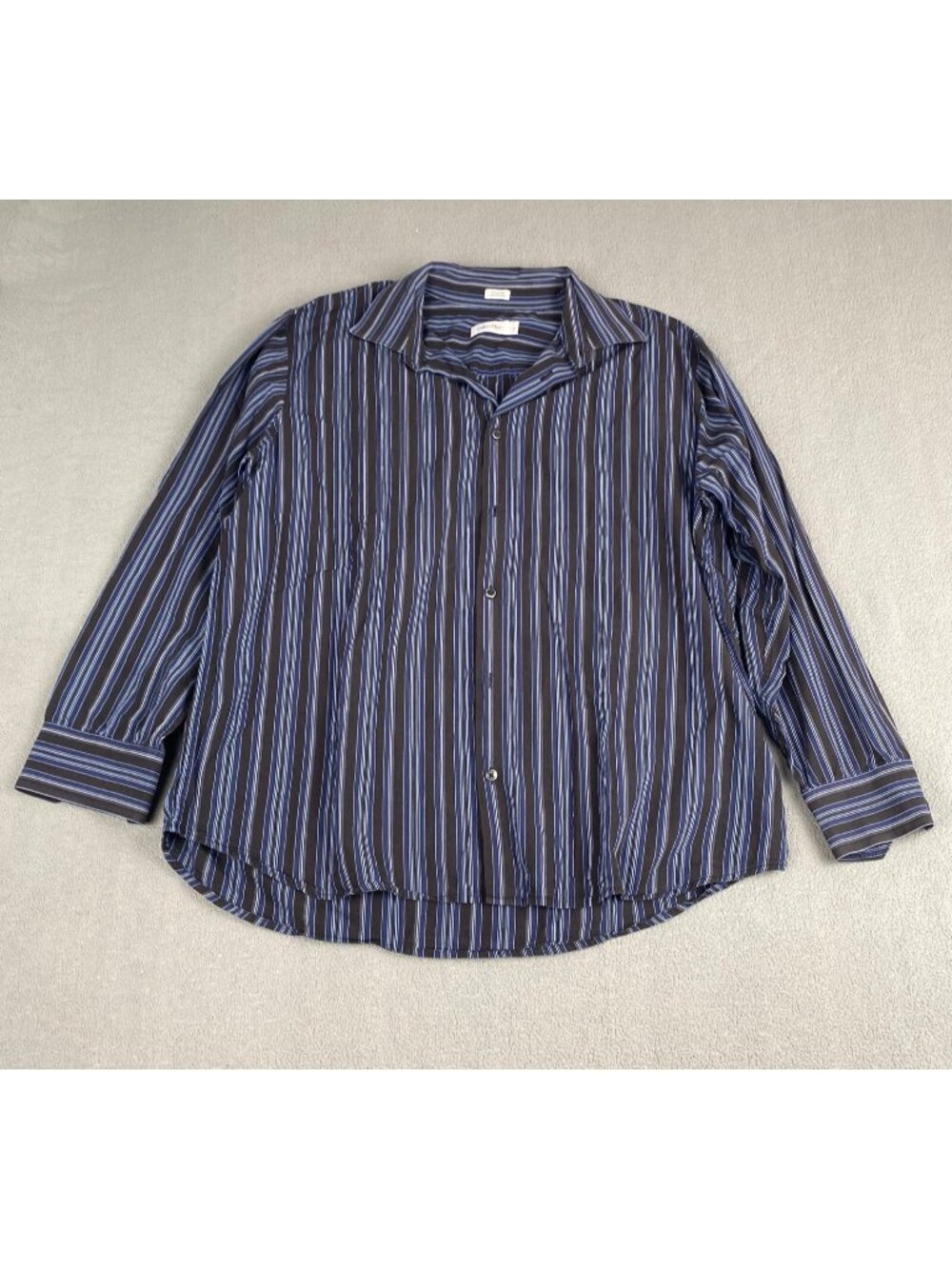 CALVIN KLEIN Men's Size XL Black and blue Striped Dress Shirt Long Sleeve Cotton